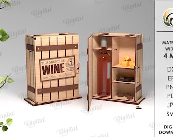 3D Wine and treats box, wine and snack holder crate lasercut, this might be wine, funny wine and cheese package storage, wine appetizers box