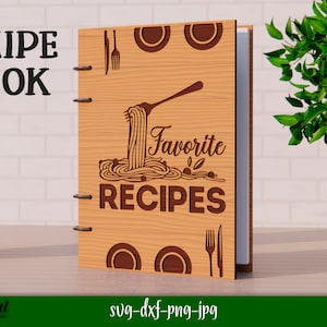 Livro de receitas para a família, SVG de cozinha, livro de culinária 3D cortado a laser, fichário de madeira com 4 argolas, capa de diário de receitas SVG, capa de livro de receitas, fichário de receitas 3D