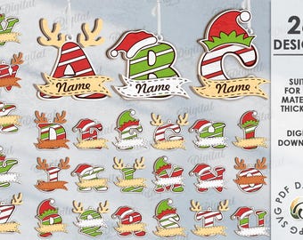 3D Christmas layered alphabet bundle, Xmas letters ornament laser cut, alphabet a to z, Christmas tree decor, reindeer svg, santa monogram