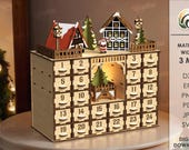3D Christmas advent calendar bundle, advent countdown with boxes laser cut, Xmas stand, childrens svg, 3D Christmas village, xmas gift, kids