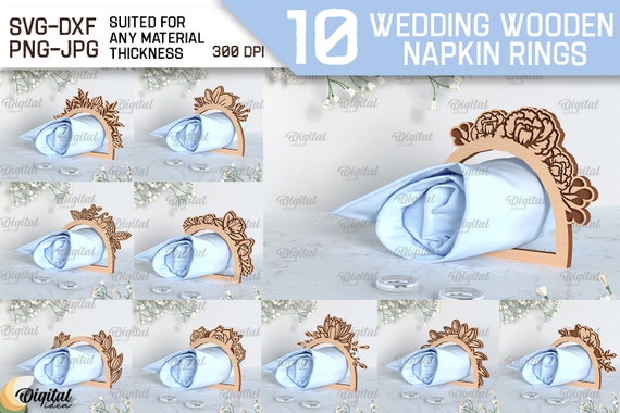 Wedding wooden napkin rings bundle, 3D napkin holder laser cut, wedding floral napkin ring, engraved napkin holder lasercut, flowers svg