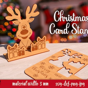 Kerstlasergesneden rendierkaart, 3D Kerstpuzzel popkaart, Lasercut Kerstkaartstandaard, gepersonaliseerd kerstcadeau, Kerstpuzzel