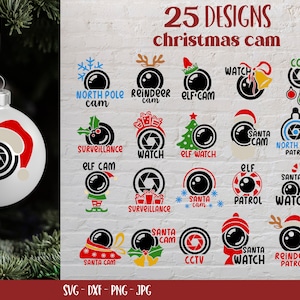 Paquete SVG de cámara de Santa, reloj de elfos, patrulla de renos, vigilancia del polo norte, paquete svg de Navidad, cámara de Navidad, adorno de cámara de santa,