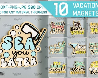 Vacation magnets bundle, summer magnet laser cut, sea wooden badge, vacation quotes and sayings, funny vacation fridge magnet svg, beach svg