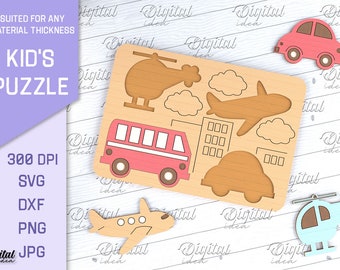 Wooden transport puzzle, 3D laser cut puzzle SVG, kids puzzles, montessori puzzle, baby puzzle, childrens game svg