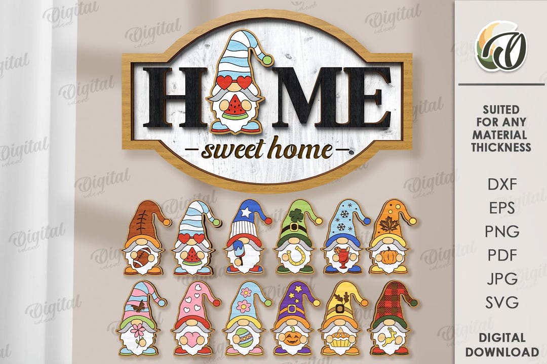 3D Interchangeable Home Sign, Rustic Wall Decor With Gnome Inserts ...