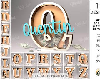 3D Buchstaben Sparschweine Bündel, Alphabet Sparschwein Box, A bis Z, 26 Geldhalter, 3D Laserschnitt, Spardose, Geldkassette, personalisierte Spardose