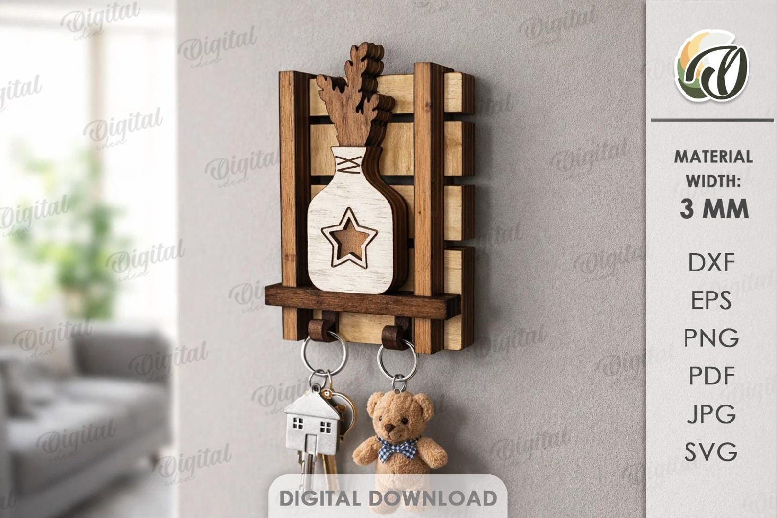 Windy Keychain Rack 3D Rustic Key Holders Bundle, Keychain Rack With Hooks Laser Cut Files ...