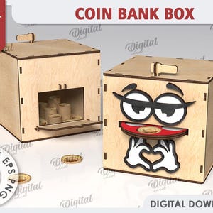 Alcancía 3D, divertida alcancía cortada a láser, porta dinero emoji, caja de ahorro, caja de efectivo, corte láser para niños, alcancía para niños SVG