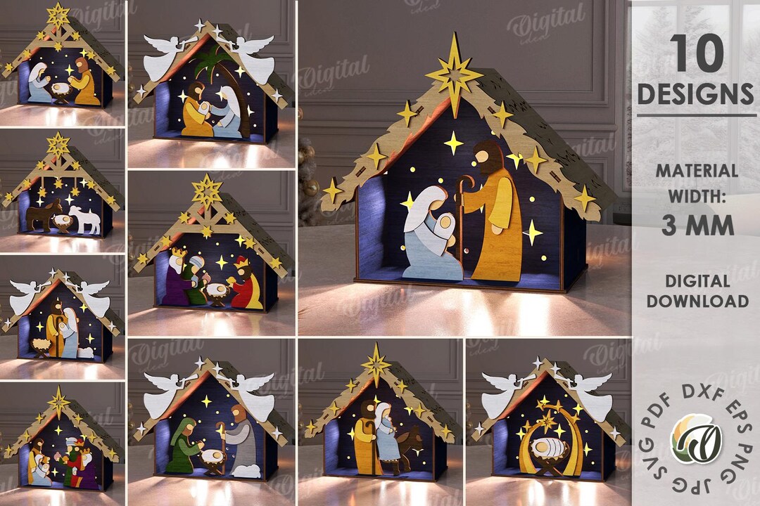 Nativity Stand 3D Nativity Light Stands Bundle, Christmas Scene Lamp Laser Cut, Wooden ...