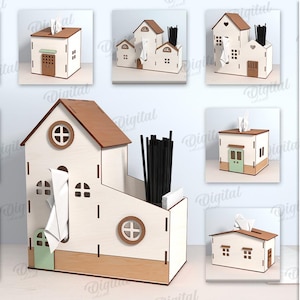 3D Hausförmige Gewebebox, Gewebebox aus Holz Laserschnitt, Serviettenhalter SVG, Gewebeaufbewahrung svg, dekorative Serviettenbox aus Holz Laserschnitt