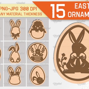 Layered Easter ornaments bundle, 3D easter ornament laser cut, easter bunny egg SVG, easter decor svg, Easter paper cut