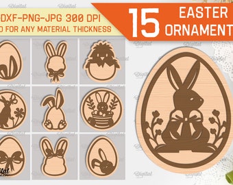 Layered Easter ornaments bundle, 3D easter ornament laser cut, easter bunny egg SVG, easter decor svg, Easter paper cut