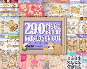 Mega bundle per bambini con taglio laser, 290 deisgn di taglio laser per bambini, taglio laser 3D SVG, taglio laser per bambini, carte cardine per bambini, puzzle per bambini in formato SVG