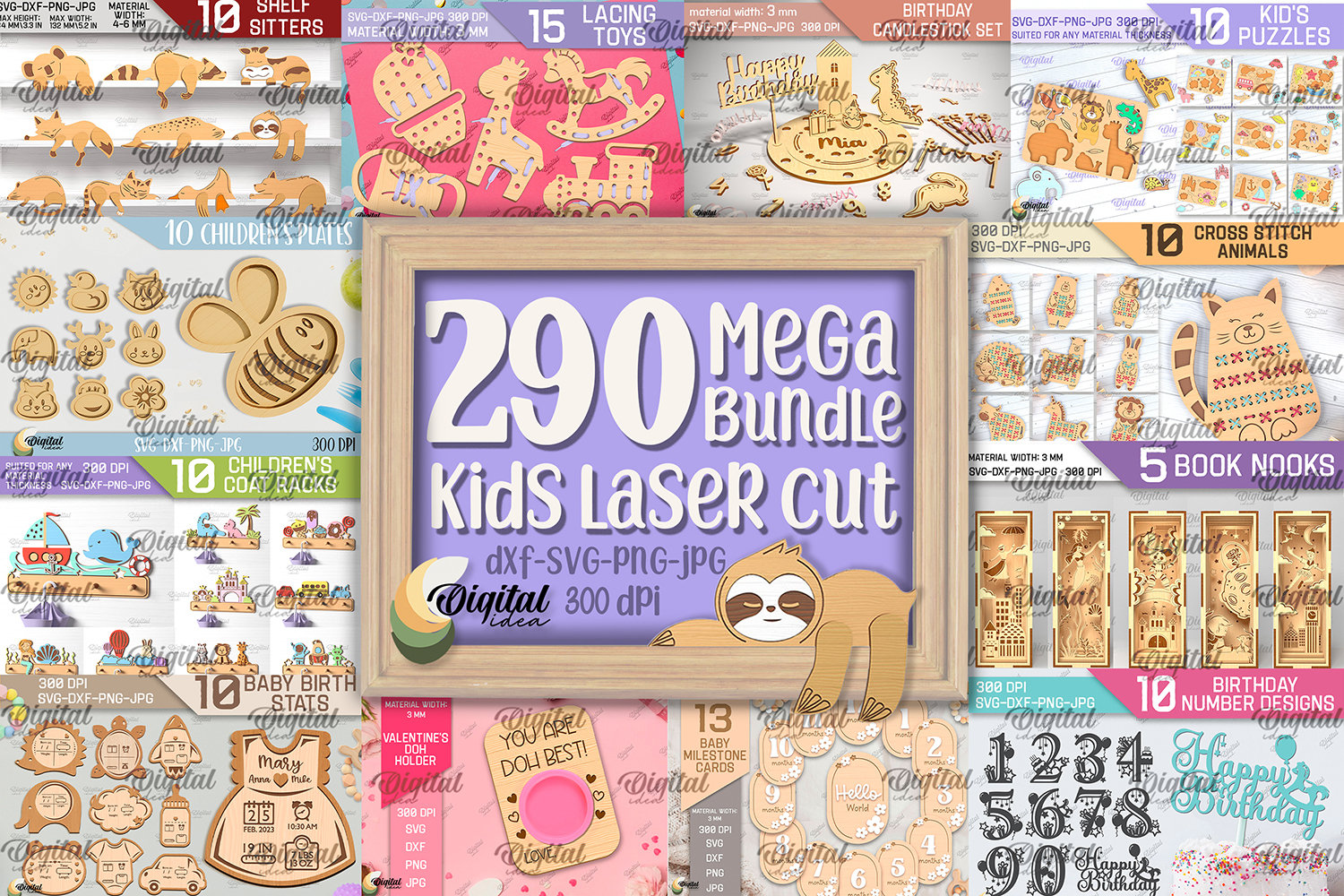 Paquete Mega cortado con láser para niños, 290 diseños cortados con láser para niños, SVG cortados con láser 3D, cortados con láser para bebés, tarjetas con hitos para bebés, rompecabezas para niños svg