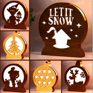 3D Christmas lamps bundle, nightlight laser cut, home decor, Xmas light box, wooden layered snow globe, bauble svg, Christmas quotes