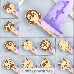Kids toothpaste squeezers bundle, childrens toothpaste press laser cut, toothpaste dispenser svg, cute animals, wooden toothpaste squeezer