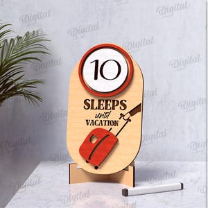 3D Vacation countdown, sleeps until vacation laser cut, suitcase svg, getaway svg, countdown sign with stand, dry erase board