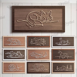 3D Line art wall art bundle, minimalist sign laser cut, line art home decor, wooden landscape wall sign, animals wall hanger, nature scene