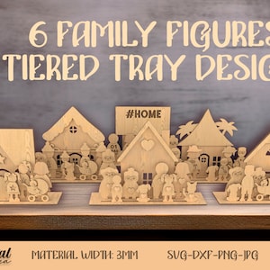 Family tiered tray bundle, Interchangeable elements, Custom family 3D lasercut, Football SVG, Personalized wooden family stand, family tree