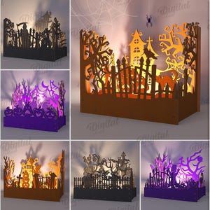 3D Halloween lamps bundle, spooky scene night light laser cut, wooden kids light decoration, home decor svg, horror lantern, witchy