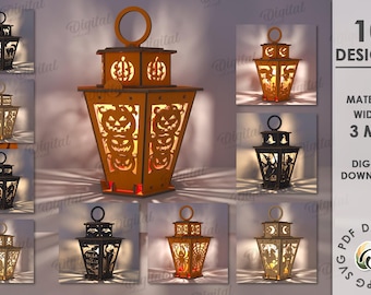 3D Halloween lanterns bundle, candle holder laser cut, spooky tealight lantern, scary lamp, tea candle holder svg, farmhouse svg, horror