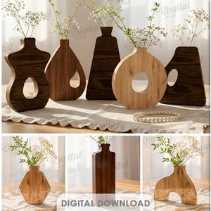 Zestaw wazonów 3D, pliki z wycinanymi laserowo wazonami dekoracyjnymi, nowoczesny pojemnik na kwiaty w formacie SVG, drewniane dekoracje do domu, minimalistyczny wazon na bukiety