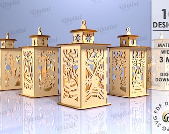 Easter lanterns laser cut bundle, Candle holder 3D lasercut, tea light lantern laser, light SVG, Rustic Glowforge lamp, tea candle holder