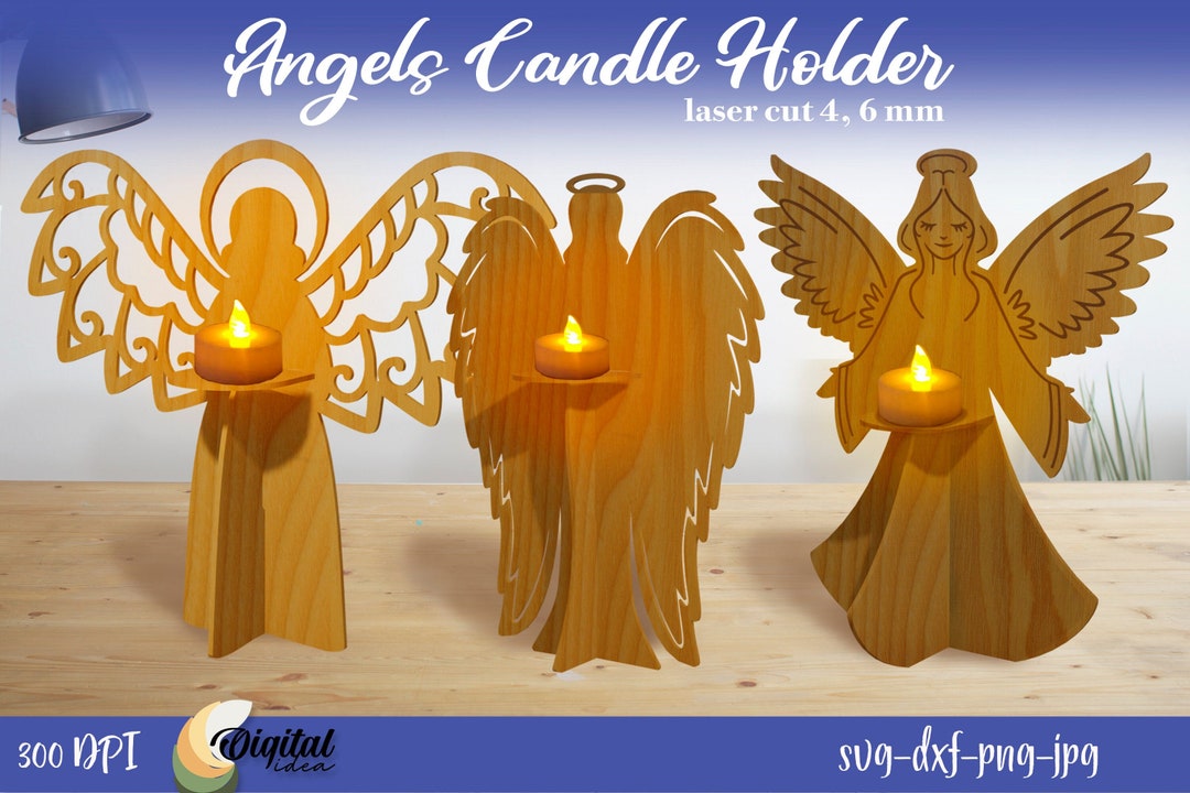 Angel Candle Stand Laser Cut File, Wood Candle Holder Svg Bundle, Angel