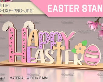 3D Happy Easter stand, easter sign laser cut, Happy Easter sign, easter home decor, standing easter sign, shelf sitter svg, spring sign