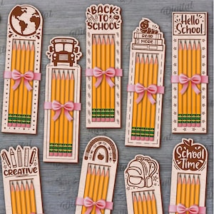 Bundel 3D-potloodhouders, leraar cadeau lasergesneden, houten etui svg, potloodopslag, kindercadeaudoos, schoolcitaten, terug naar school