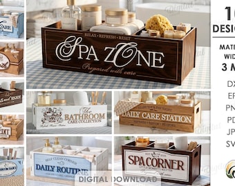 3D Bathroom organizers bundle, boho makeup box laser cut files, wooden storage basket, self care caddy, spa svg, bathroom, skincare