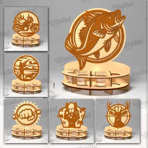3D Men shot glass holders bundle, wooden glass holder lasercut, fishing and hunting shot stand, father&#39;s day gift svg, shot glass display