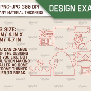 May include: A design example for a Christmas banner set with red outlines. The banner set includes a "Noel" banner, a stocking, a snowflake, a crown, and a banner with a scalloped edge. The average size of the banners is 4 inches by 4.7 inches.