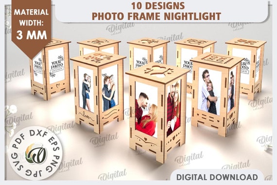 3D Photo frame nightlights bundle, Couple candle holder laser cut, tea light picture frame lamp, wooden lantern svg, Valentine's day svg