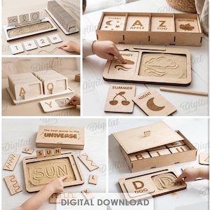 3D Montessori Educational Games Bundle, Alphabet Board Lasercut Files, Sensory Tray, Preschool Learning Toy, Kids Sand Writing, Children SVG