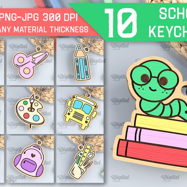 School keychains bundle, wooden keychain laser cut, key ring for kids svg, cute school keyring lasercut, teacher gift svg, childrens svg