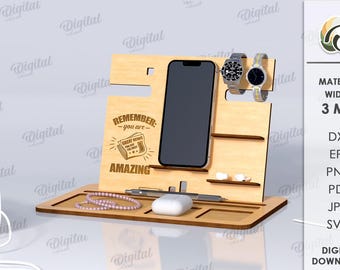 3D houten bureau-organizer voor mannen, je bent geweldig svg, dockingstation voor papa lasergesneden, telefoonstandaard, vaderdag, brilhouder