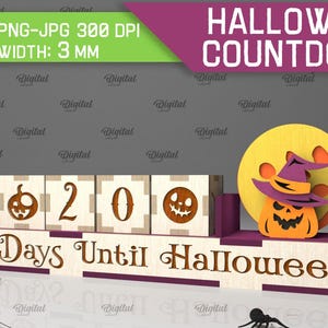 3D Halloween countdown, Days until Halloween countdown with blocks laser cut, kids svg, jack o lantern, countdown stand, cube numbers
