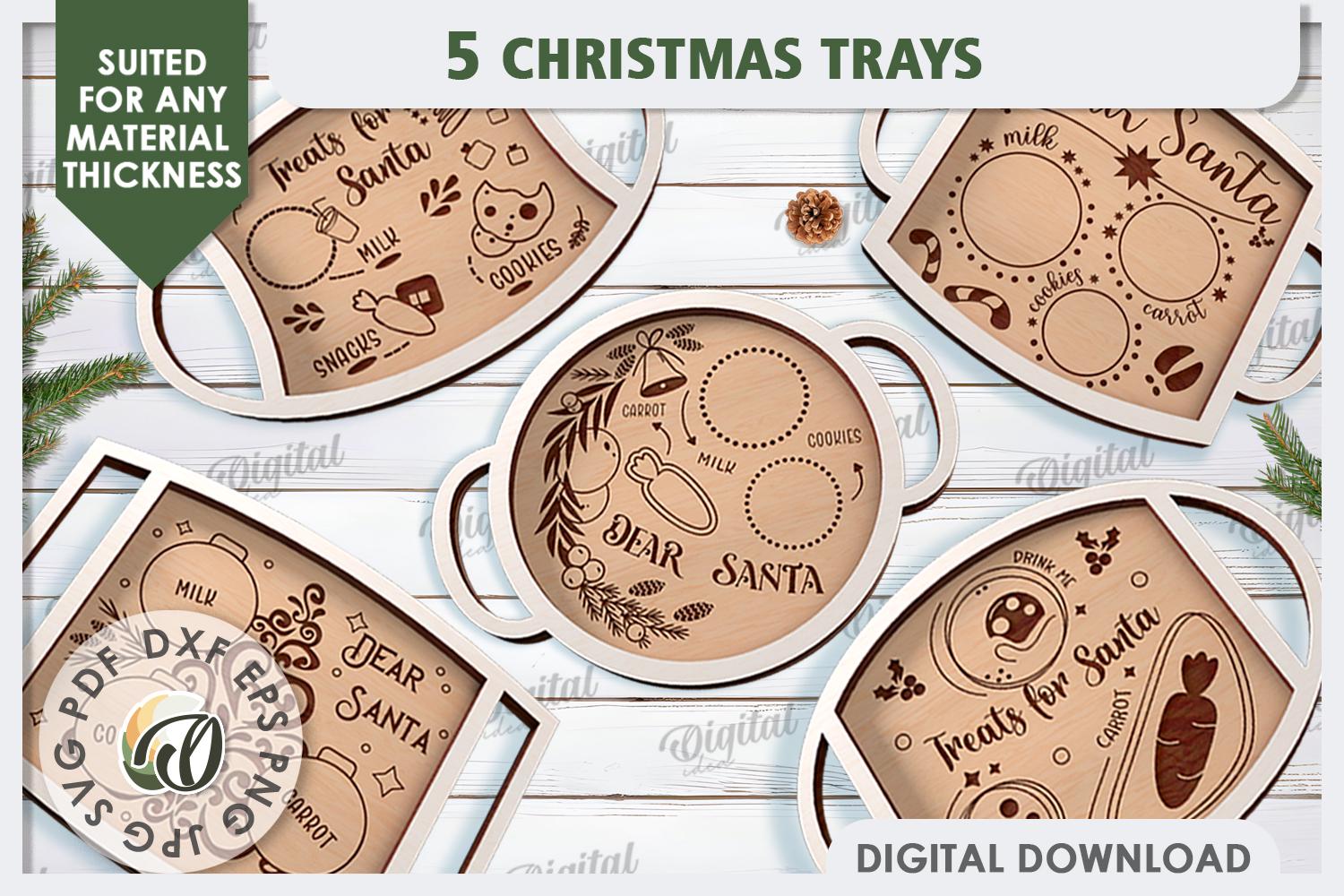 3D Weihnachtstablett Bündel, Weihnachtsplätzchenplatte Laser geschnitten, Weihnachtsmann Serviertablett, Weihnachtsküche Dekor, Milch und Kekse für den Weihnachtsmann svg
