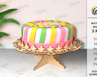 3D Cake stand, cake holder laser cut, dessert display stand, kitchen decor, wooden decorative stand, birthday svg, wedding