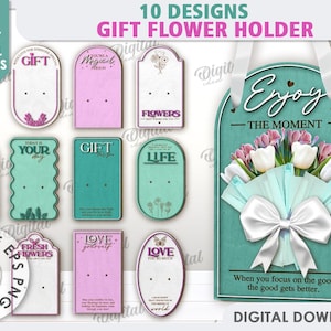 3D Gift flower holders bundle, flowers holder laser cut, wooden gift card svg, wooden bouquet holder svg, romantic quotes svg, gift for her