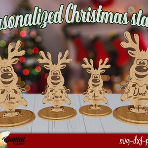 Personalized Christmas Stand Laser Cut, Reindeer family stand, Christmas Family Decor 3D, Family names stand, Freestanding, Custom family