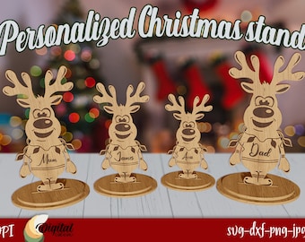 Personalized Christmas Stand Laser Cut, Reindeer family stand, Christmas Family Decor 3D, Family names stand, Freestanding, Custom family