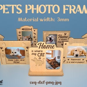 Pets photo frame laser cut bundle, Cats and dogs frames bundle, 3d Family pet frames, Family photo frame template, Personalized pet frame