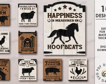 Conjunto de placas de parede 3D para fazendeiros, placa vintage para pendurar cortada a laser, decoração de parede retrô em madeira, placa de boas-vindas para casa de fazenda, animais de fazenda em SVG.