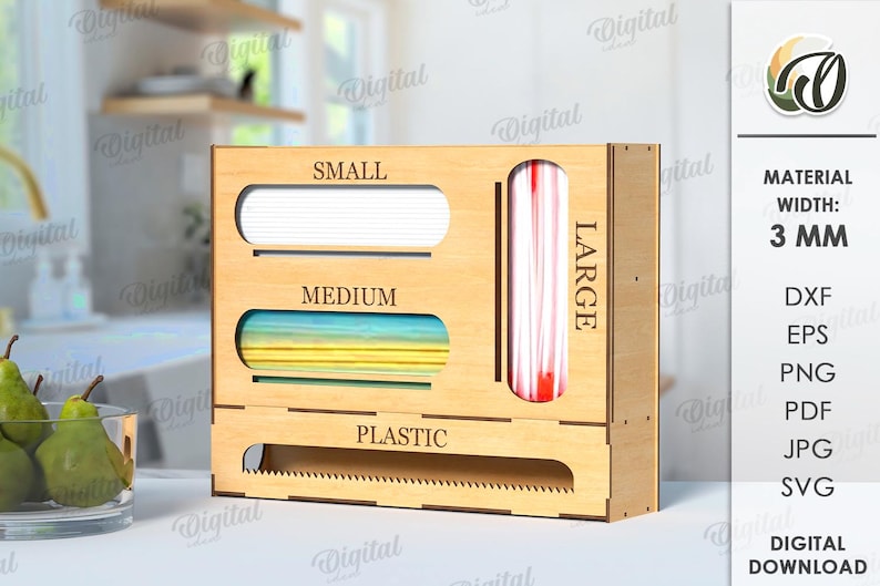 May include: A wooden straw holder with three compartments labeled "Small", "Medium", and "Large". The holder has a slot for a plastic straw dispenser labeled "Plastic".