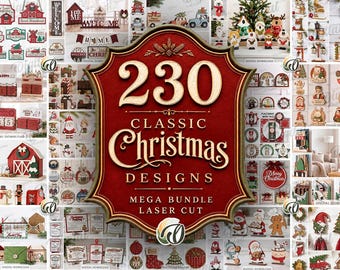 Classic Christmas Laser cut Mega Bundle, 230 Xmas designs 3D, Christmas home decor, kids laser cut, wooden ornaments, sign svg, Xmas tree