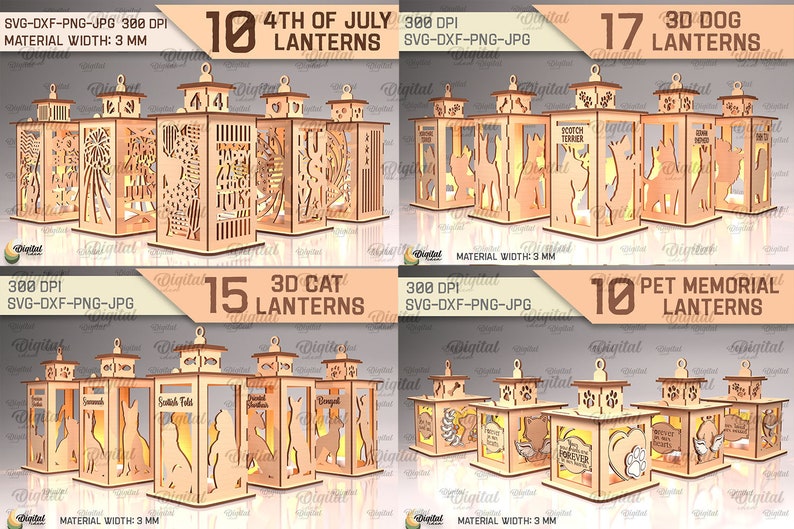 Latarnia 3D wycinana laserowo Mega pakiet, wszystkie główne święta, 118 projektów lamp wycinanych laserowo, 3D Tealight wycinane laserowo SVG, drewniane latarnie, świecznik zdjęcie 3