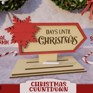 Days until Christmas, 3D Christmas countdown SVG laser, Christmas lasercut sign, Xmas countdown calendar glowforge, Advent plaque